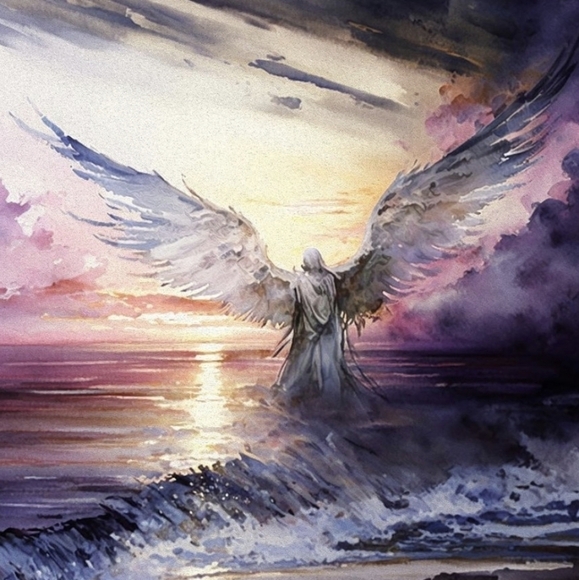 8x8 Angel Walking Over the Ocean Watercolor Art Oil Painting‎ Framed Print - Picture 5 of 11